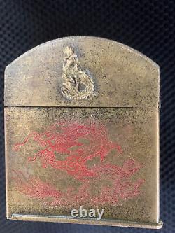 Grande boîte en laiton chinoise ancienne faite à la main avec des dragons/phénix