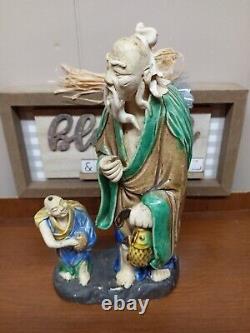 Grande figurine en céramique chinoise antique Mud Men Shi Wan 1890-1919