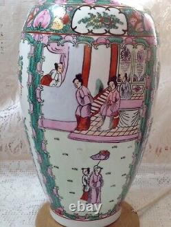 Grande lampe de table / de canapé en vase chinois ancien chinoiserie, peinte à la main, H. 53cm