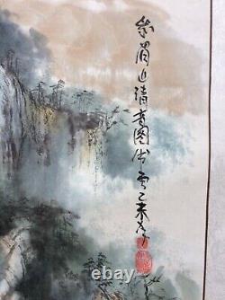 Grande peinture sur rouleau chinoise signée du pavillon Qingyin sur le mont Emei