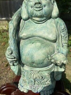 Grande statue de Bouddha en poterie de style chinois des années 1970 - Décoration de Bouddha riant et dodu