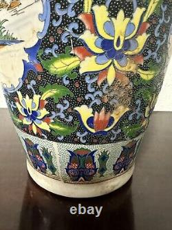 Grande vase de sol décoratif chinois antique peint à la main