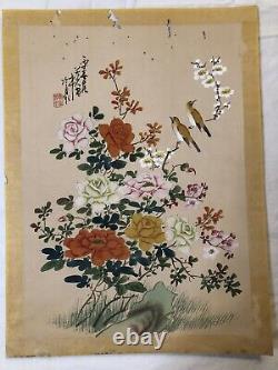 Grandes peintures antiques chinoises d'oiseaux et de fleurs