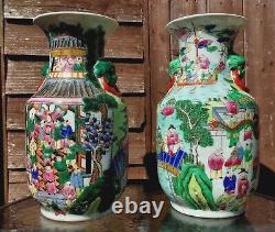 Grands vases en porcelaine antique chinoise Cantonaise Famille Rose du 20e siècle de 35,5 cm