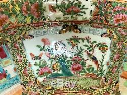 Impressionnant Antique Grand Médaillon Rose Chinois Punch Bowl 16 W 6,5 H