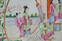 Incroyable Grande Antique Chinese Famille Rose Canton Plaque Scène Impériale 29,5 CM
