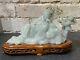 Jade Chinois Antique Inclinant Bouddha Quanyin Et Enfant Rare Grand Carving