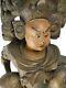 Lampe Figurative De Statue De Bois Sculptée À Grande Polychrome Chinoise Antique, Vers 1900