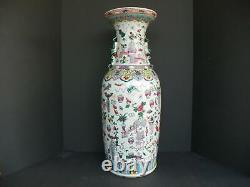 Large Antique Chinese Famille Rose Verte Vase Avec Décoration De La Bat 23,5 Élevée