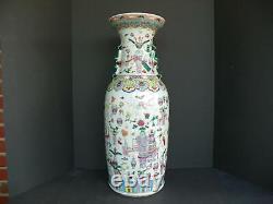 Large Antique Chinese Famille Rose Verte Vase Avec Décoration De La Bat 23,5 Élevée