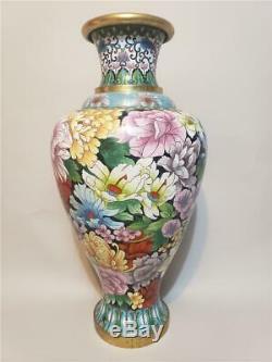 Large Antique Vase Cloisonné À L'exportation Chinoise Vintage Art Floral
