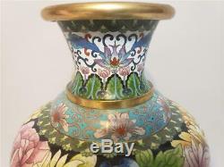Large Antique Vase Cloisonné À L'exportation Chinoise Vintage Art Floral