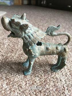 Large Antique / Vinage Chinese Bronze / Brass Foo Dog / Lion 140mm Long