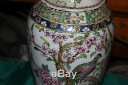Les Grands Chinois En Céramique Oiseaux Peints Vase Fleurs-signés Bas-detailed- # 1
