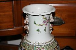 Les Grands Chinois En Céramique Oiseaux Peints Vase Fleurs-signés Bas-detailed- # 1