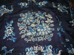 Lovely Grand Antique 19ème C. Broderie En Soie Chinoise Textile 30x37