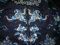 Lovely Grand Antique 19ème C. Broderie En Soie Chinoise Textile 30x37