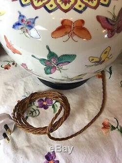 Magnifique Paire Chinoise En Porcelaine Papillon Grand Pot De Gingembre Lampes De Table Mint