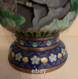 Magnifique Vintage Rare Grandes Chineaises Cloisonne Vase Grues Poony Lotus Cherry