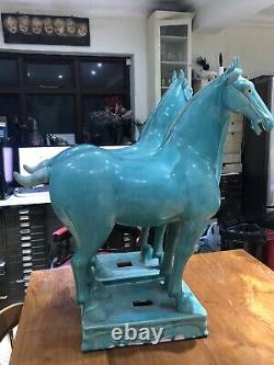 Matched Gauche Paire Droite X 2 Chevaux Antiques Chinois Grand Tang Ming Turquoise