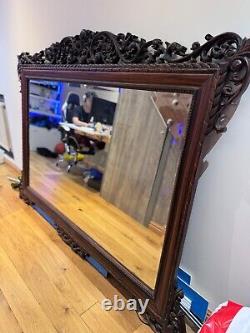 Miroir vintage en bois véritable unique de grande taille du Vietnam