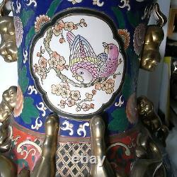 Monumental Très Grand Antique Signé Chinois Famille Rose 19ème Siècle 94cm Vase