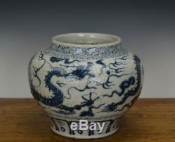 Old Grand Ming Style Chinois Bleu Et Blanc En Porcelaine De Dragon Pot