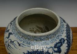 Old Grand Ming Style Chinois Bleu Et Blanc En Porcelaine De Dragon Pot