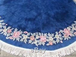 Old Hand Made Art Déco Oriental Chinois Laine Bleu Grand Ronde Tapis 390x390cm