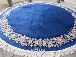 Old Hand Made Art Déco Oriental Chinois Laine Bleu Grand Ronde Tapis 390x390cm