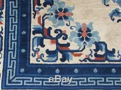 Old Made Traditionnelle Main Chinoise Oriental Tapis Bleu Laine Grand Tapis 242x154cm