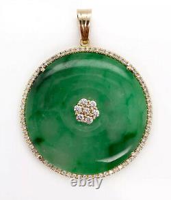 Or Diamant Naturel Vintage 10k Jaune Vert Jade Jadéite Grand Pendentif 37,8 Gr