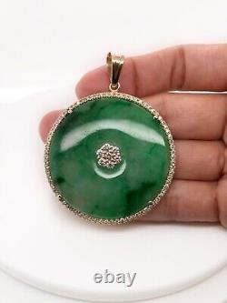 Or Diamant Naturel Vintage 10k Jaune Vert Jade Jadéite Grand Pendentif 37,8 Gr