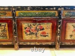 Oriental Peint Grand Buffet Chinese Antique Style Détressed Cabinet