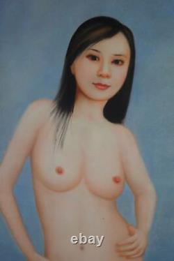 Original Grand Vieux Chinois Peinture À L'huile De Main Belles Marques De Femme Nue
