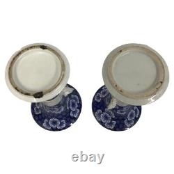 Paire De Bleu Chinois Vintage & Blanc Porcelaine Bécher / Vase 18ème C Grands Dragons
