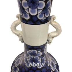 Paire De Bleu Chinois Vintage & Blanc Porcelaine Bécher / Vase 18ème C Grands Dragons