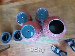 Paire De Grand Antique Dynastie Qing Cinnabar Laque Urnes Jars 18 19 Cen