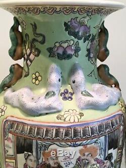 Paire De Grand Antique Vintage Chinois En Porcelaine Lampes De Table
