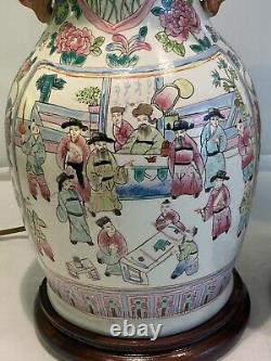 Paire De Grandes Lampes De Table De Porcelaine Antique Vintage Chinois
