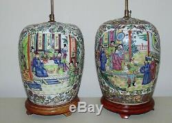 Paire De Grands Chinois Lampes De Table Ginger Pot Famille Médaillon Rose Asiatique