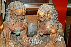Paire Grand Antique 19ème Siècle Chinois Fonte Fo Chiens/temple Lions, C1890