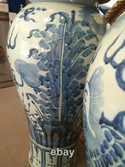 Paire Jars De Temple De Porcelaine Bleu Et Blanc Vases Grand 4ft
