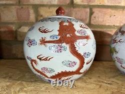 Paire de grands pots à gingembre chinois avec dragons - Fin du XIXe-début du XXe siècle