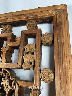 Panneau De Fermeture D'écran De Fenêtre En Treillis Géométrique En Bois Sculpté De Grande Taille Chinoise Antique