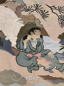 Panneau Kesi Kossu Antique Chinois / Japonais Avec Figures