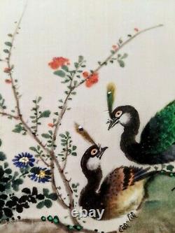 Peinture Aquarelle Chinoise Extra Grande Antique Sur Papier Pith, Dynastie Qing 19c