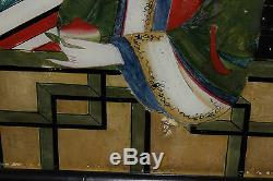 Peinture Chinoise Antique Japonaise Inverse Sur Le Verre-belle Femme Asiatique-grande
