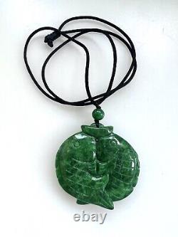Pendentif en jade impérial chinois antique avec double poisson koï - 2 carpes - grand - 47g