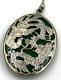 Pendentif En Jadeite Chinois Antique De Grande Taille Monté Sur Argent 925 Avec Dragon Et Perle, Chaîne Inclus